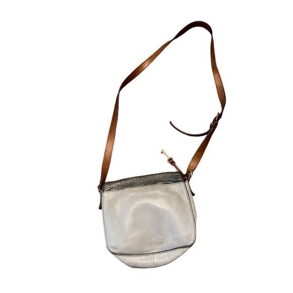 Authentic Fossil Pebbled Leather EMI Leather Saddle Bag Brown Multi - Picture 3 of 13